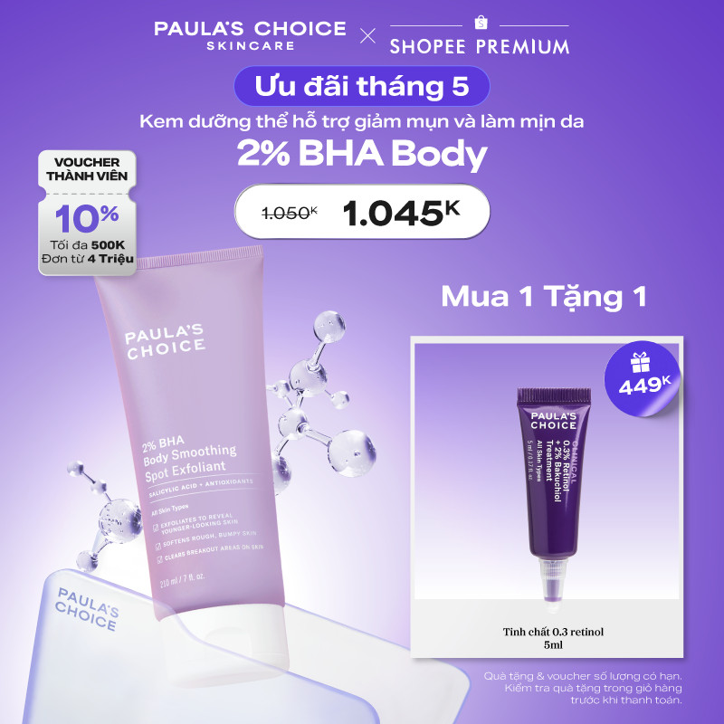 Kem dưỡng thể hỗ trợ giảm mụn và làm mịn da Paula's Choice 2% BHA Body Smoothing Spot Exfoliant - 5701