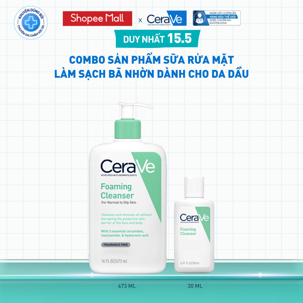 [DEAL ĐỘC QUYỀN - HannahOlala] Bộ sản phẩm sữa rửa mặt CeraVe làm sạch bã nhờn dành cho da dầu Foaming Cleanser