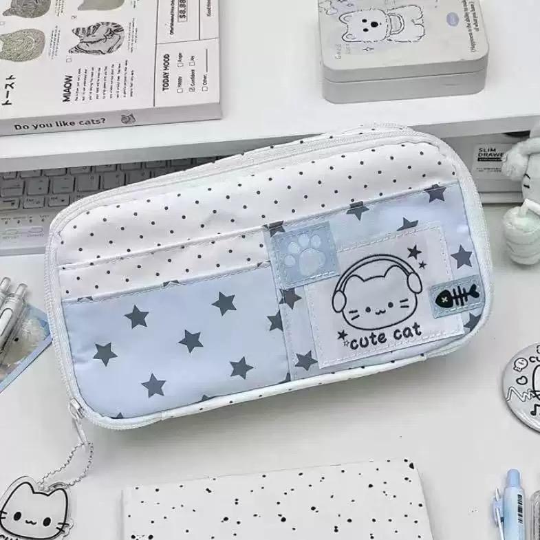 Túi đựng bút KAMI TB02 Hello kitty ,hộp đựng bút nhiều ngăn, hộp bút cute chứa 30-40c bút, vừa thước 20cm, máy tính