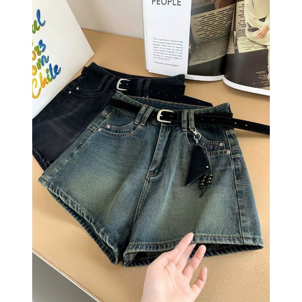 Combo 2 quần Short nữ jean mềm, Quần đùi jean nữ cạp khóa trơn 2 túi basic tôn dáng (không kèm đai)
