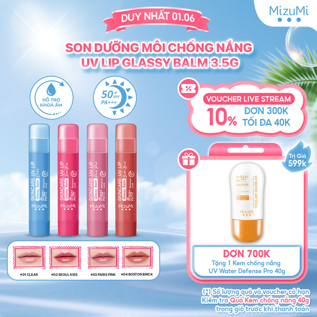 Son Dưỡng Môi Chống Nắng MizuMi Skincare UV Lip Glassy Balm Clear / Seoul Kiss 3.5g