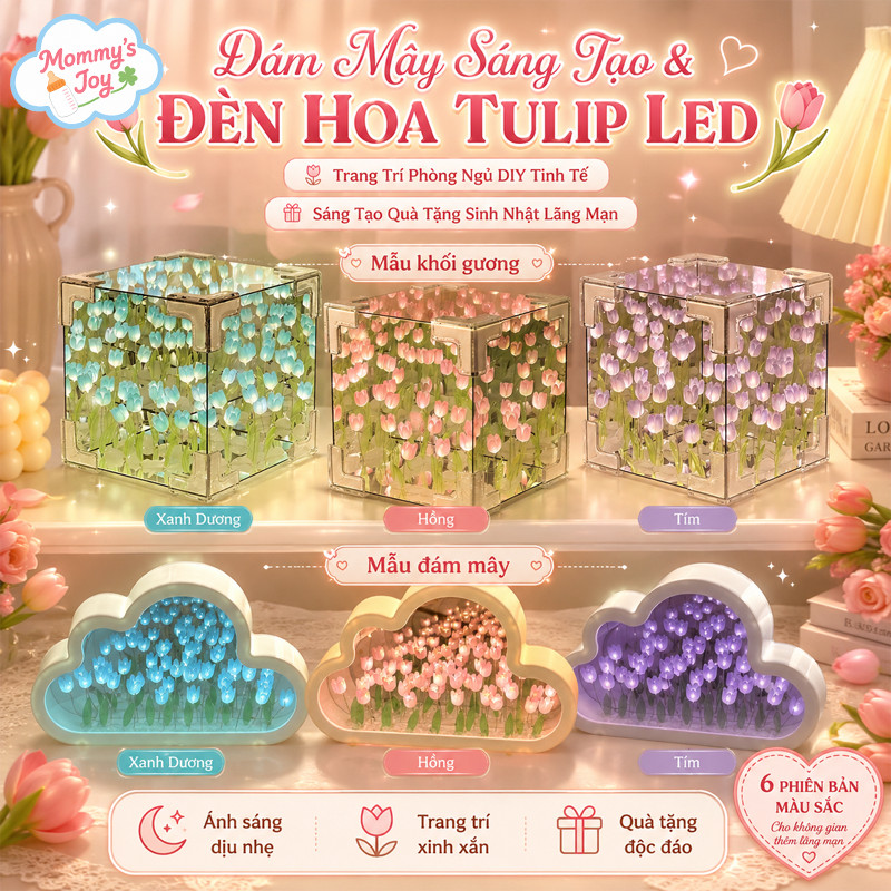 Đám mây sáng tạo Đèn hoa Tulip LED Đèn，Trang Trí Phòng Ngủ DIY Tinh Tế，Sáng Tạo Quà Tặng Sinh Nhật Lãng Mạn