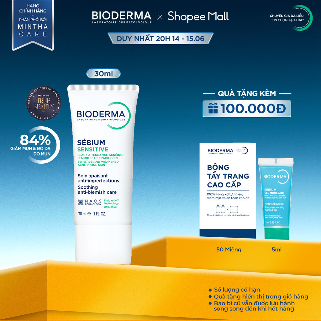 Kem dưỡng giảm mụn viêm nhạy cảm Bioderma Sebium Sensitive - 30 ml