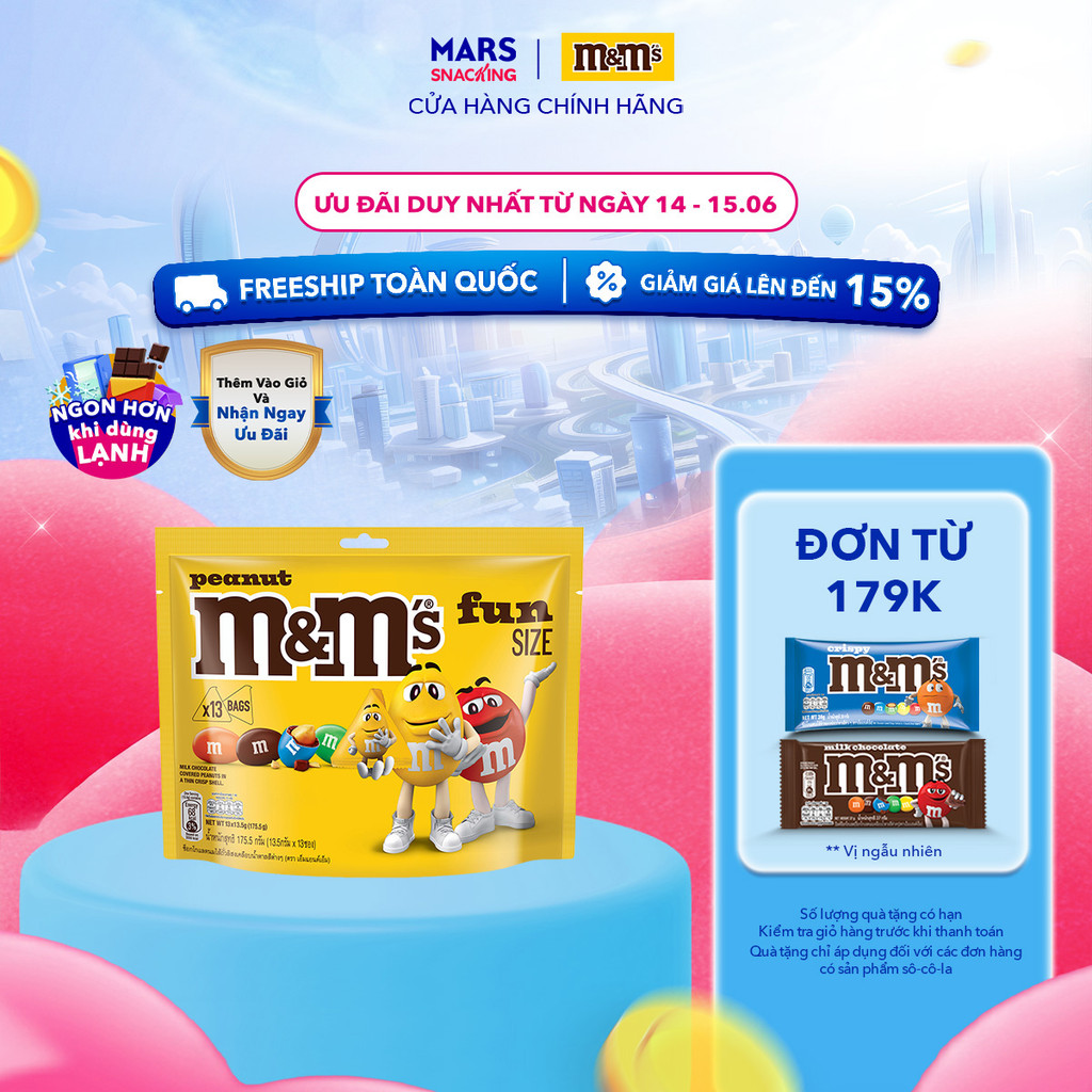 Túi Kẹo Sôcôla đậu phộng M&M's Funsize 175.5g