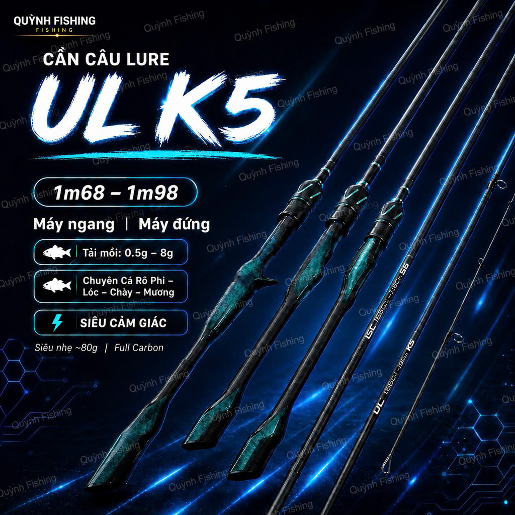 Cần Câu Lure UL K5 Carbon 1m68 1m8 Chính Hãng | Cần UL Siêu Nhạy, Ném 0.5-8g, Câu Suối, Cá Mương, Rô Phi