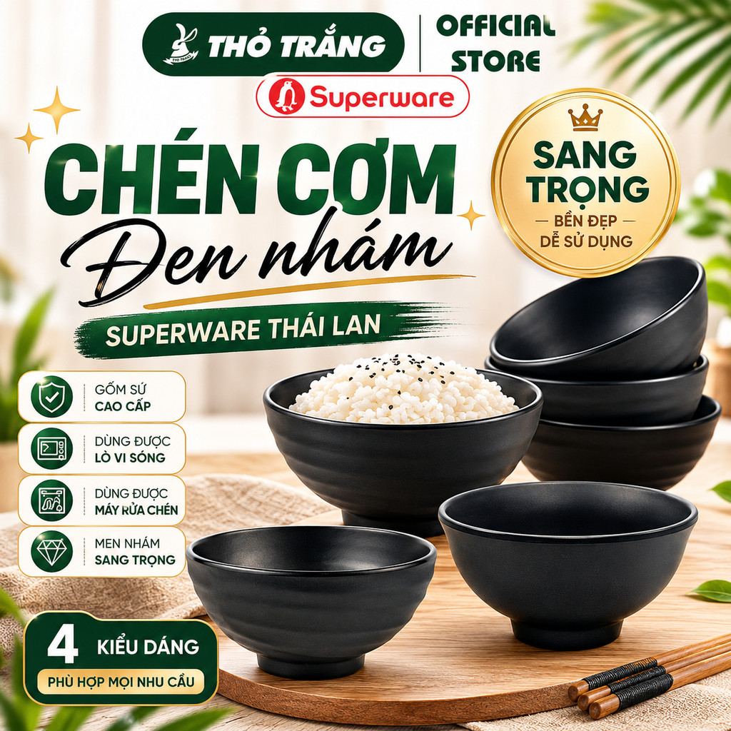 Chén cơm màu đen nhám Superware Thái Lan