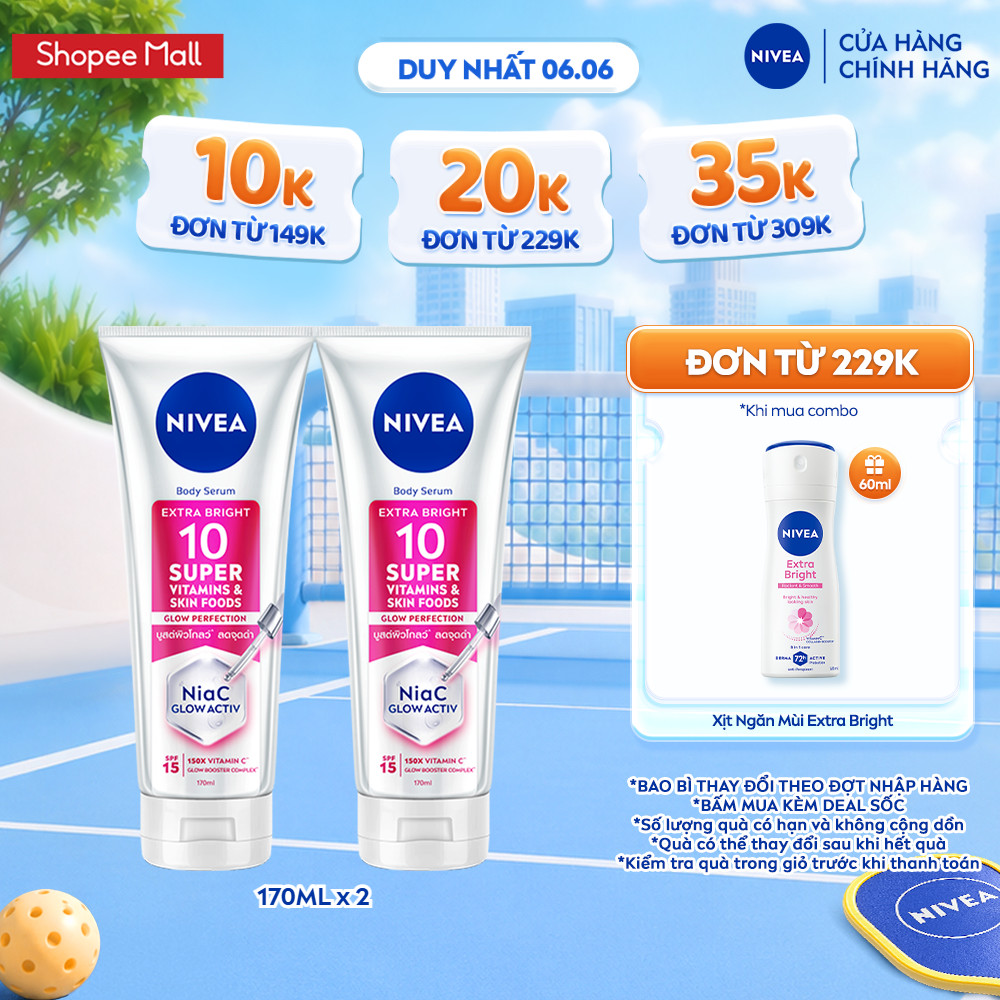 Bộ 2 Serum Dưỡng Thể NIVEA 10 Super Vitamins & Skin Foods Sáng Da Mờ Thâm Sau 5 Ngày (170 ml) - 93830x2