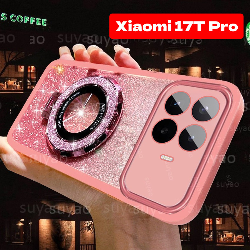 Dành Cho Xiaomi 17T Pro 17TPro 2026 Ốp lưng Bling Nhẫn Giá Đỡ Vỏ Từ Tính Xiaomi17TPro Xiaomi17T 17 Ultra Mi Long Lanh Rugger TPU Sang Trọng Dễ Thương Mềm Chống Sốc Full Vỏ Ốp Lưng