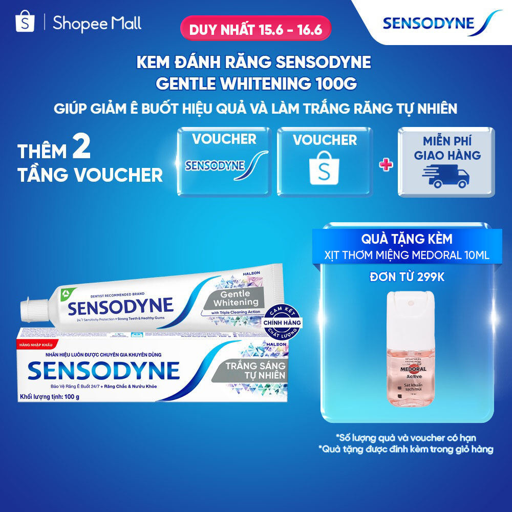 Kem đánh răng SENSODYNE Gentle Whitening 100g giúp giảm ê buốt hiệu quả và làm trắng răng tự nhiên