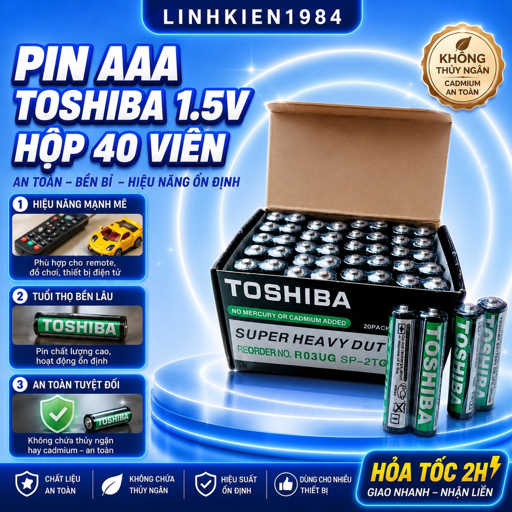 Hộp 40 Viên Pin AAA Toshiba 1.5v, Pin 3A hộp 40 viên dùng cho remote, đồ chơi trẻ em