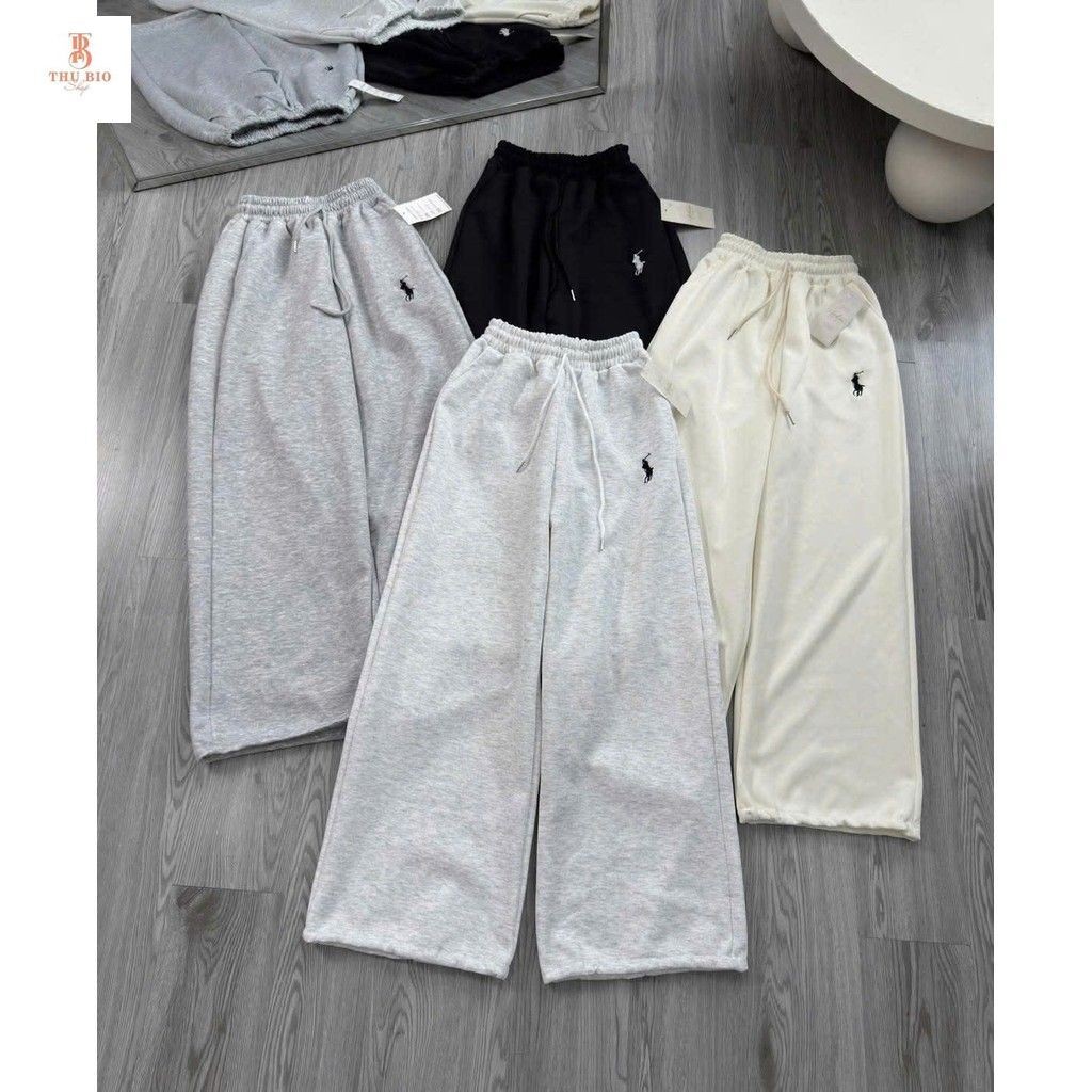 Quần suông thêu ngựa chất nỉ 2za dày đẹp cạp cao có chun hách dáng-shopthubio
