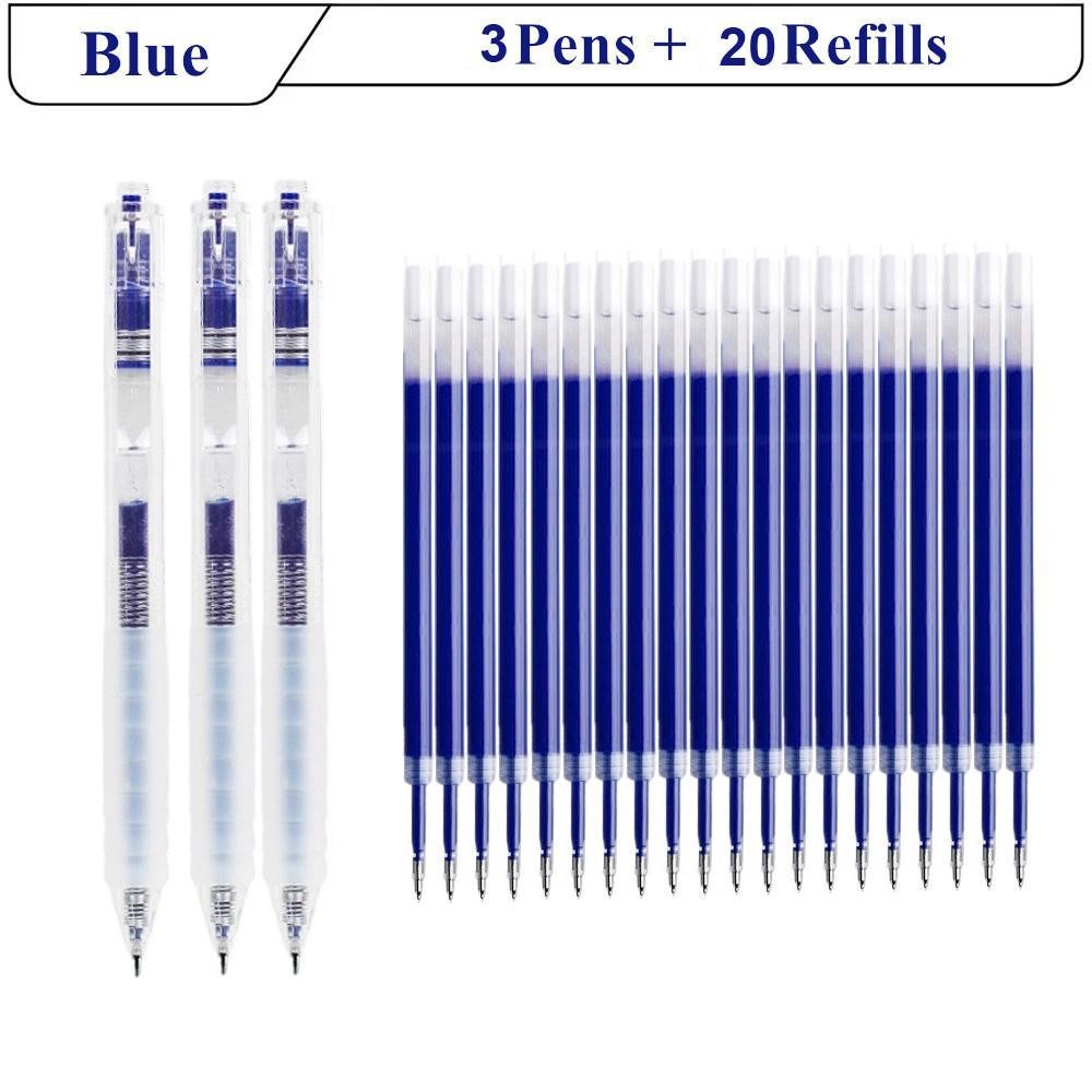 3 Bút + 20 Nạp, Thay 0.5mm – Mực Đen/Xanh/Đỏ, Bút Bấm Tay Cầm Mềm, Viết Trong Suốt Và Mịn, Viết suôn sẻ, Nhanh Khô