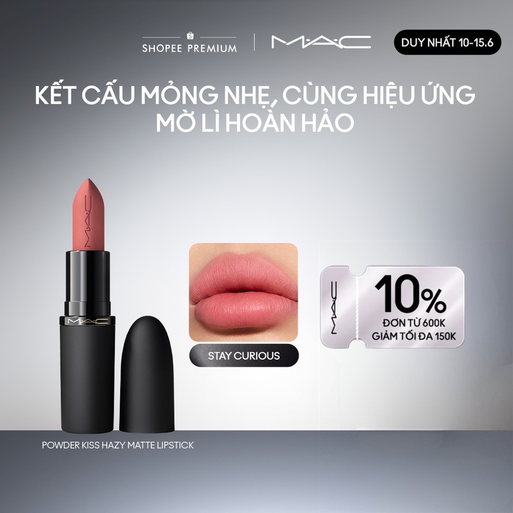 Son thỏi MAC Powder Kiss Hazy Matte Lipstick | Bền màu, ẩm mịn suốt 10H