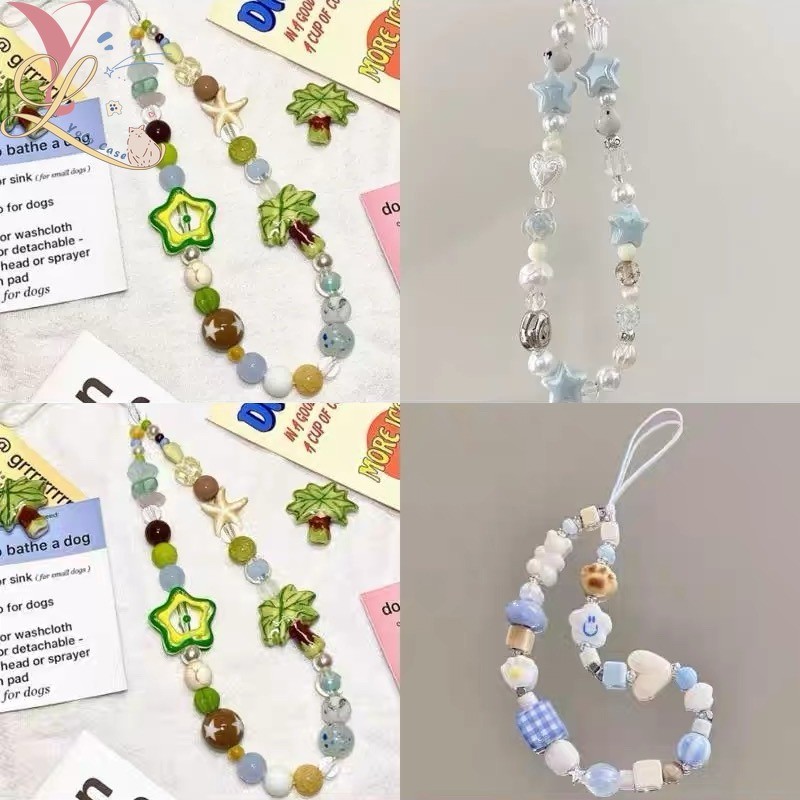 Trend Brand Dễ Thương Ngôi Sao Xanh Lá Khâu Dây Treo Hoạt Hình Dễ Thương Ngôi Sao Vòng Tay Dây Buộc