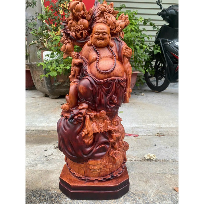 Tượng Di lặc gánh đào cao 50 gỗ hương đá nam phi