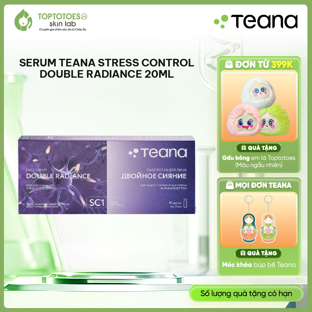 [HÀNG NHẬP KHẨU] Serum Teana Stress Control Double Radiance 20ml dưỡng sáng, mờ nám, tàn nhang, thâm, quầng mắt