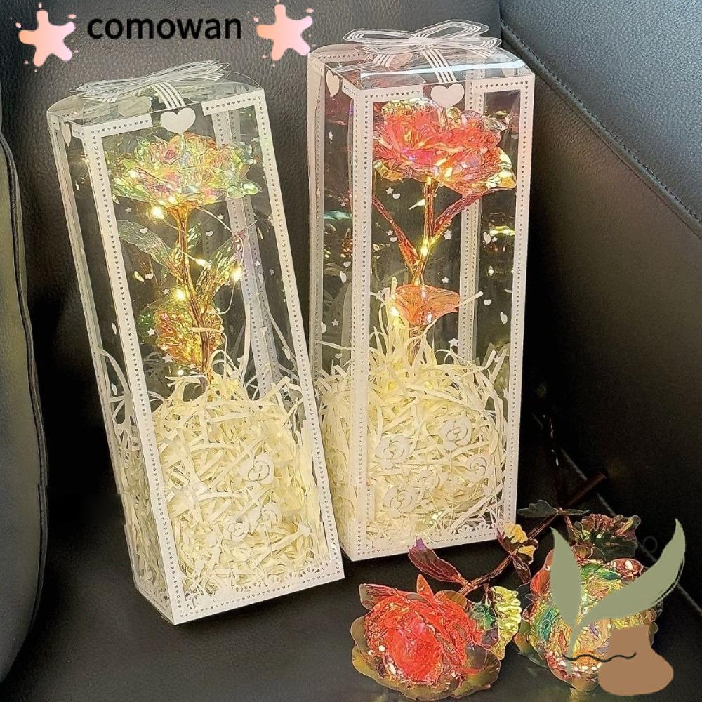 Comowan Hoa hồng mô phỏng, LED có hộp đóng gói Hoa nhân tạo, Quà tặng trang trí quà tặng lấp lánh mô phỏng