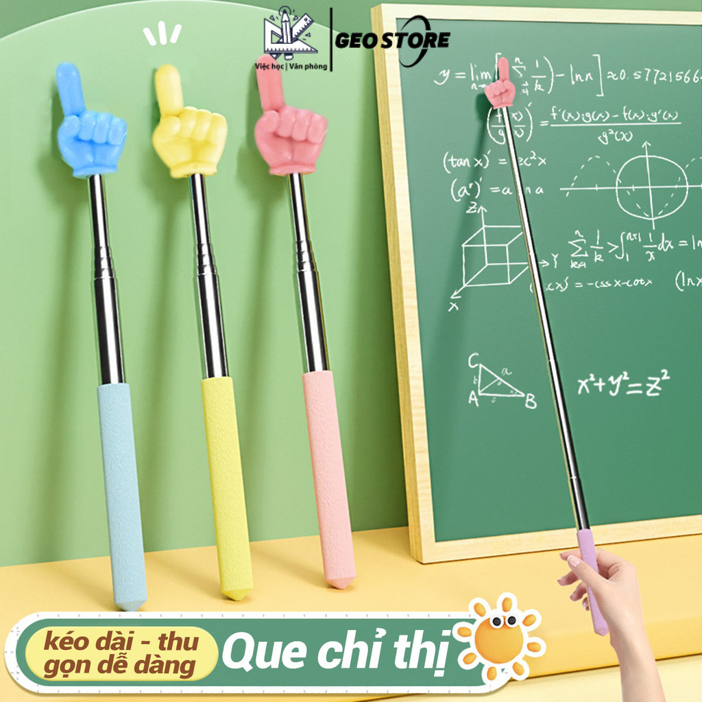 Que chỉ bảng hình ngón tay inox,Gậy Chỉ Bảng Dạy,Có thể kéo dài đến 68,5cm, chống trơn trượt,Bền bỉ và chắc chắn.