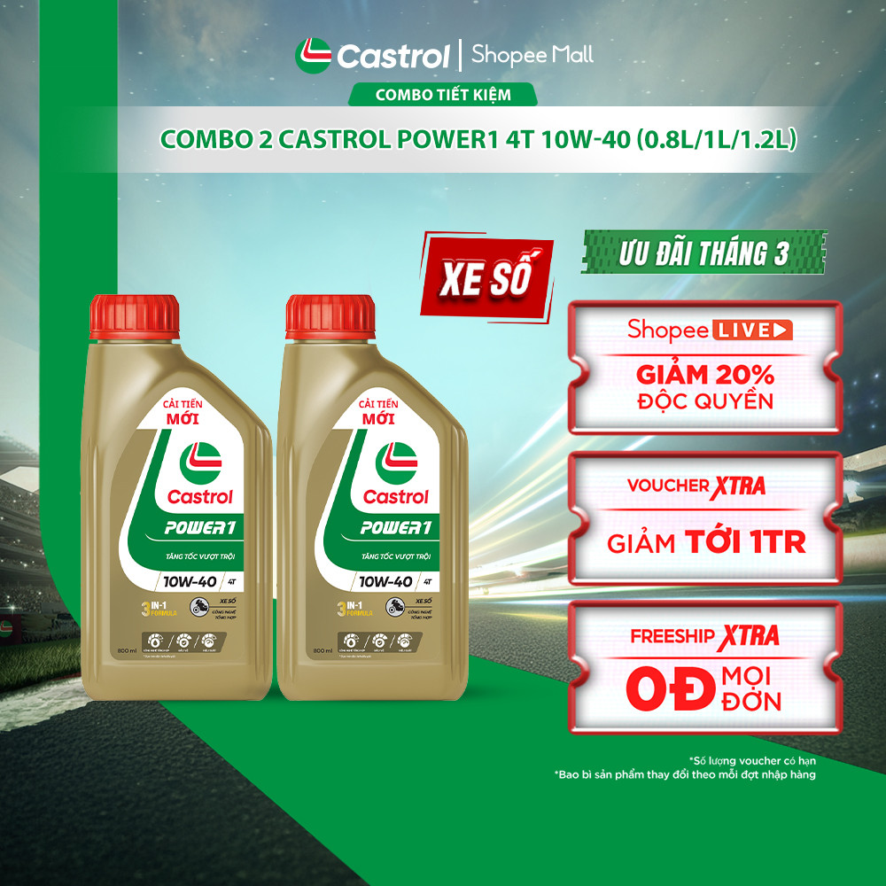 COMBO 2 Dầu nhớt xe số Castrol POWER1 4T 10W-40 (0.8L/1L/1.2L)