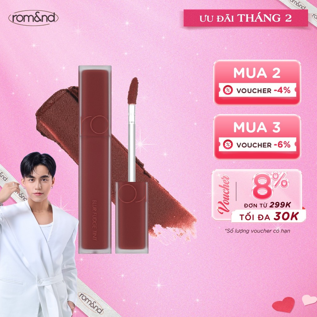 [Rom&nd x KOL] Son kem siêu lì, cho đôi môi mịn mượt Hàn Quốc Romand Blur Fudge Tint 5g