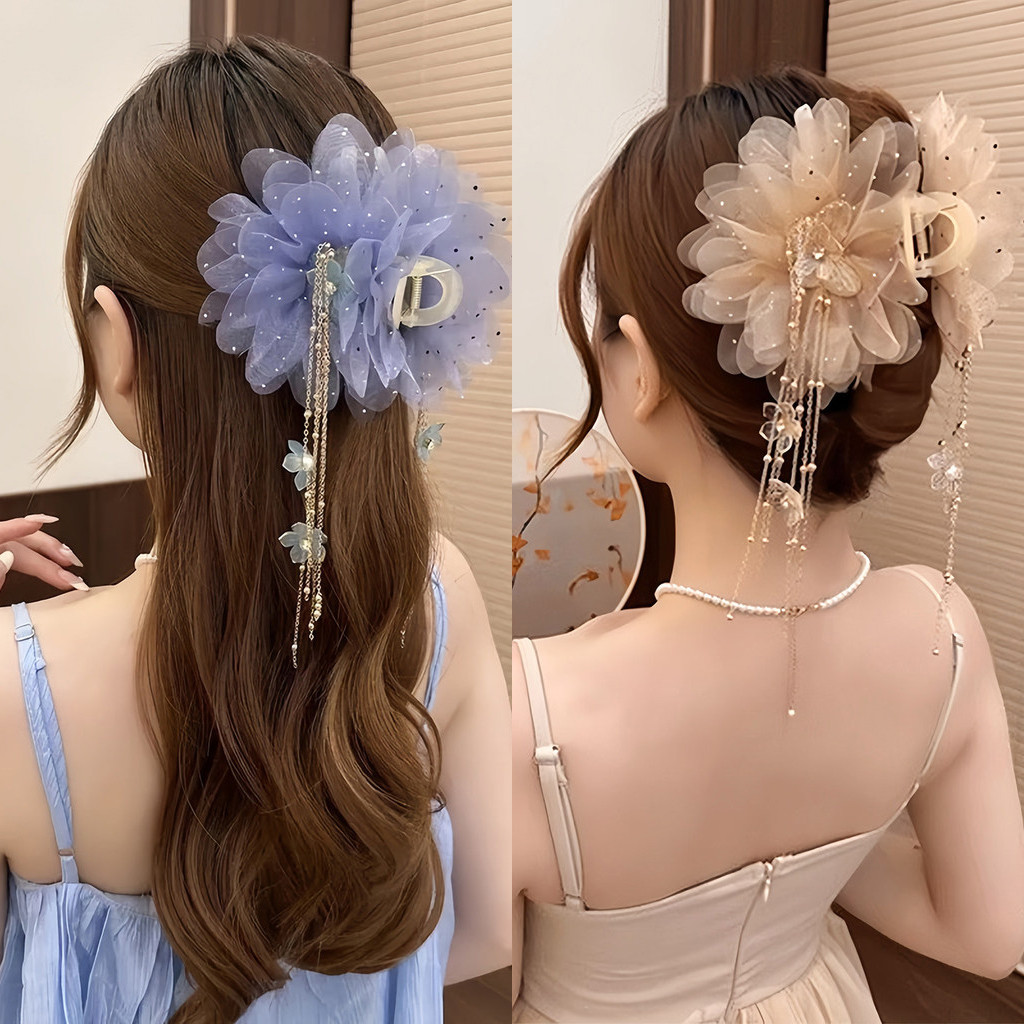 Kẹp tóc hoa lưới phong cách Hàn Quốc, phụ kiện tóc sang trọng
