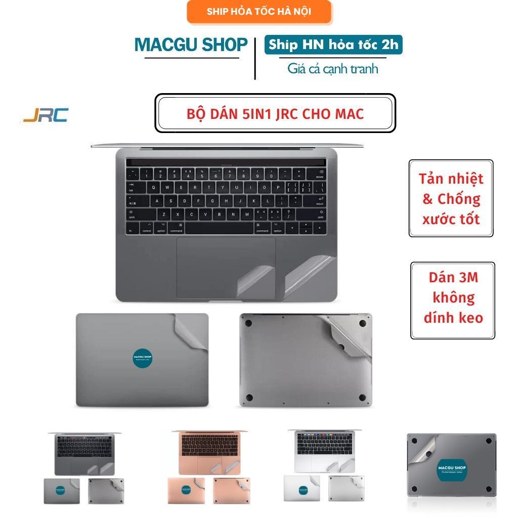 BỘ DÁN MACBOOK 5IN1 JRC/INTHEWORLD-taikesen độ bền cao,chống xước tốt, skin bảo vệ mac, màn hình macbook DM01