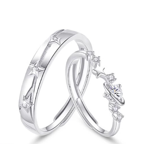 Ngôi Sao Tình Yêu Cặp Đôi Nhẫn Bạc Unisex Một Kích Thước Tối Giản Ngôi Sao Trái Đất Phụ Kiện Thời Trang