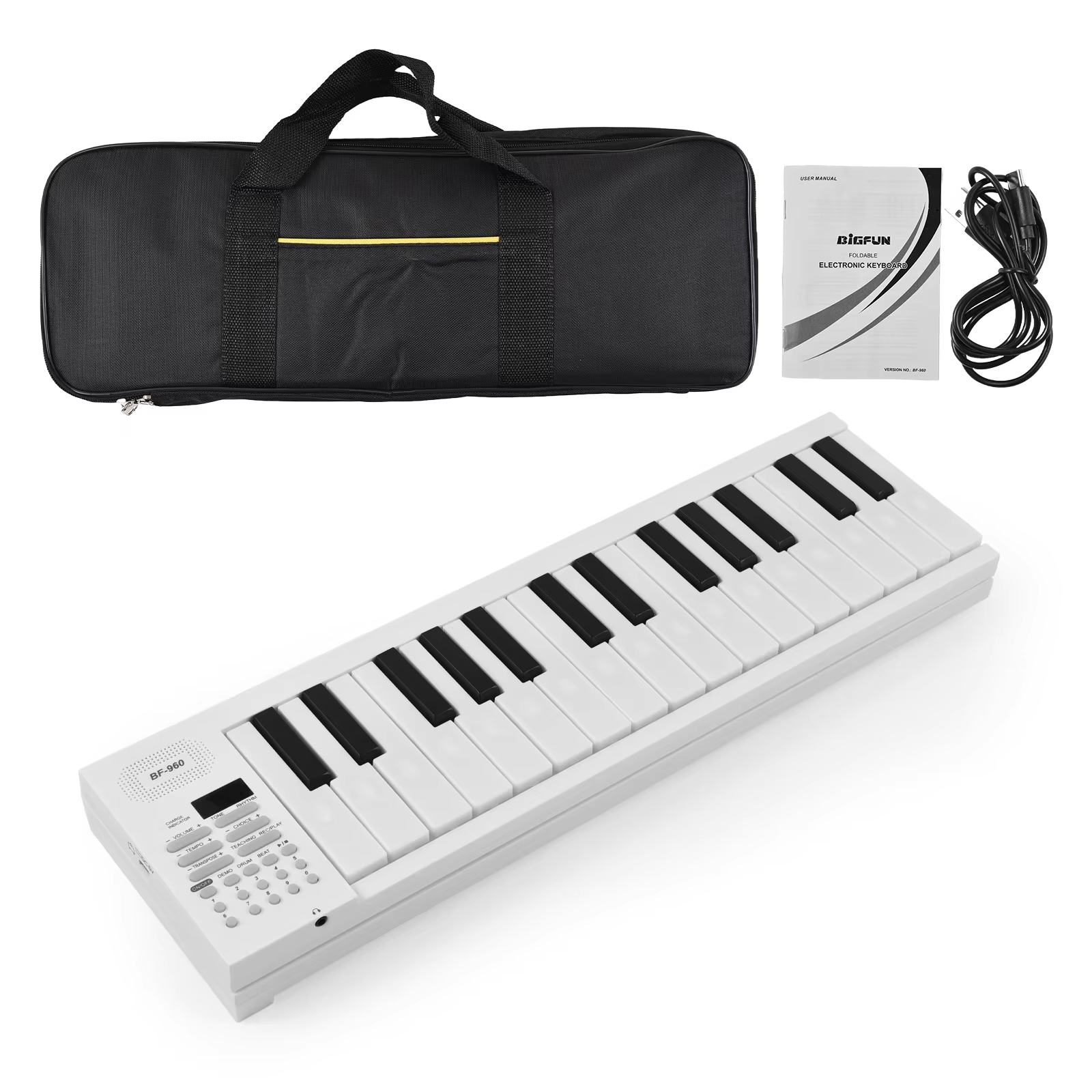 Bàn phím đàn Piano điện tử 61 phím có thể gập lại - Bàn phím dành cho người mới bắt đầu đa chức năng di động, Quà tặng âm nhạc dành cho trẻ em và người lớn