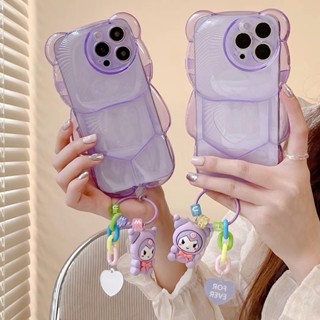 Ốp Điện Thoại Mềm Trong Suốt Hình Gấu Màu Tím Phối Dây Xích Cho Iphone 14 14 Pro 14 Pro Max 11 12 promax 13 Pro Max
