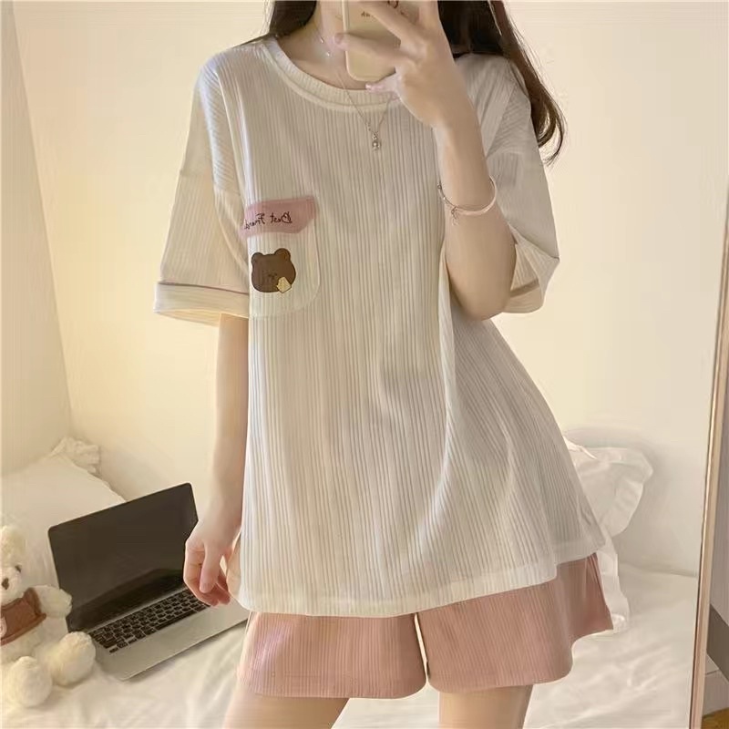 Bộ đồ ngủ ins Nhật Bản nữ mùa hè mềm mại cô gái dễ thương quế chó ngọt ngào có thể được mặc bên ngoài