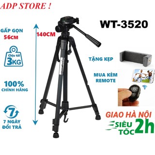 Chân máy ảnh, máy quay,Tripod WT- 3520  W3366  khung nhôm cao cấp, chắc chắn cao 1m40,tặng kèm kẹp điện thoại