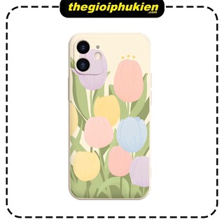 Ốp điện thoại họa tiết hoa tulip cho Iphone 13 promax 13 13pro 7 plus 8 plus 11 promax 11 X XS Max 12 pro Max - e6067