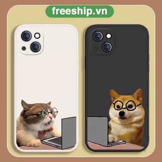 Ốp Iphone ốp viền vuông chó mèo ngồi máy tính  cho iphone 6/7/8 X  XS xr xsmax 11/12/13/14pro promax e3001