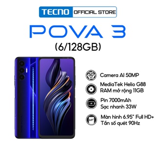 Điện thoại Gaming Tecno POVA 3 (6+5GB)/128GB - Helio G88 | 7000 mAh | Sạc nhanh 33W