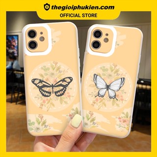 Ốp iphone - Ốp lưng iphone cạnh vuông bảo vệ camera butterfly flower dành cho ip 6 đến 14promax - ng357