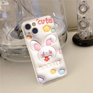Ốp điện thoại silicon mềm Thỏ trắng hoa siêu cute cho iPhone 11 12 13 PRO MAX MINI X XR XS MAX 7 8 e5104