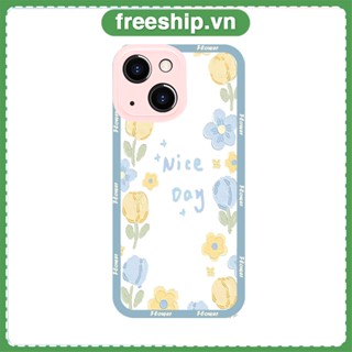 Ốp lưng dẻo iPhone hoa xanh vàng nice day cho 14, 13, 12 Mini, 12 Pro Max, 11, 11 Pro, 11 Pro Max/ Xs Max/ XR 7 th3056