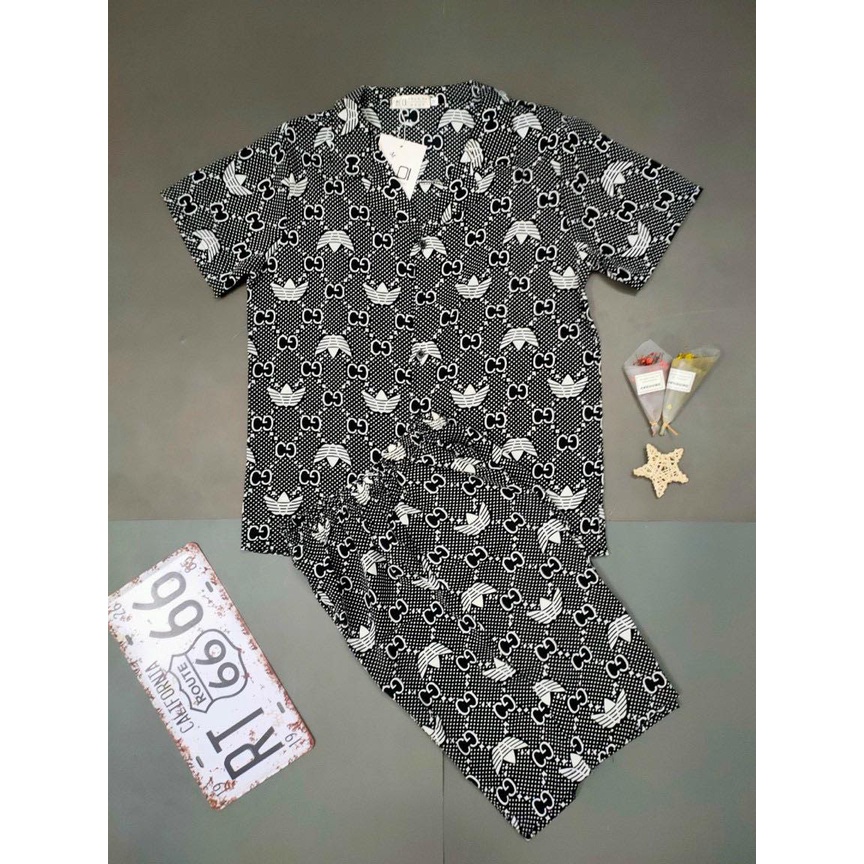 Bộ Đồ Pijama Lụa Cộc Tay, Bộ Đồ Mặc Nhà Chất Lụa Mát