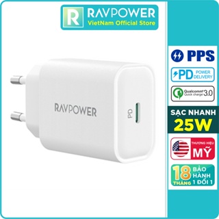 Adapter Củ Sạc Nhanh Samsung, iPhone, iPad Đến 25W Type C PD 3.0 &amp; QC 3.0 RAVPower RP-PC156 - Hàng Chính Hãng