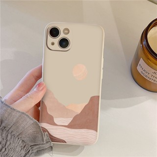 Ốp lưng dẻo iPhone cảnh mặt trời và biển núi màu basic cho 14 13 12 Mini 12 Pro Max 11Pro Pro Max/ Xs Max/ XR 7 SE e4468