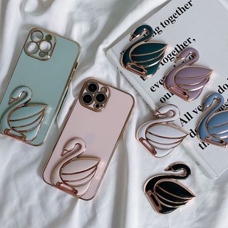 Ốp Điện Thoại Chống Sốc Có Giá Đỡ Hình Thiên Nga Hoạt Hình Cho iPhone Samsung