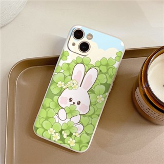 Ốp lưng dẻo iPhone thỏ trong đám hoa lá cho 14 13 12 Mini 12 Pro Max 11Pro Pro Max/ Xs Max/ XR 7 SE e3197