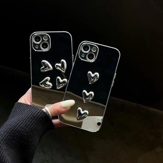 Ốp Điện Thoại Cứng Gắn Gương Hình Trái Tim 3d Màu Bạc Cho Iphone 14 14 Pro 14 Pro Max 11 12 promax 13 Pro Max
