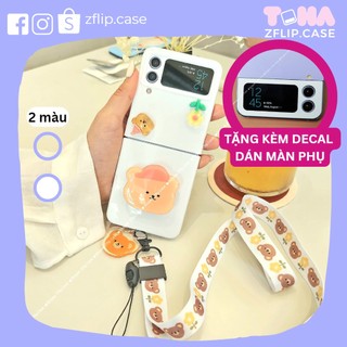 [Mới] Ốp lưng Samsung Z Flip 3 Flip 4 hình gấu hoa dễ thương có dây đeo kèm decal dán Z Flip3 / ZFlip3 / Z Flip4/ ZFlip4