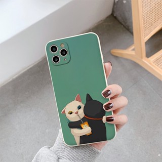 Ốp lưng Iphone viền vuông mèo trắng ôm hút trà sữa cho iphone 6/7/8Plus X XS xr xsmax 11/12/13/14pro promax e5450