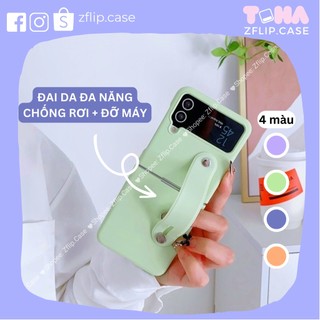[MỚI] Ốp Samsung Z Flip 3 Flip 4 nhựa ko bẩn quai da đai đeo tay đa năng nhiều màu nam nữ Z Flip3 ZFlip3 Flip4 ZFlip4
