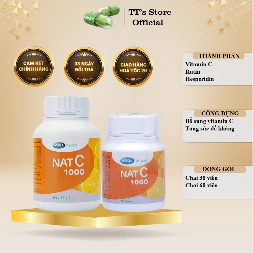 Mega We Care Nat C 1000 (Lọ 30 viên, Lọ 60 viên)