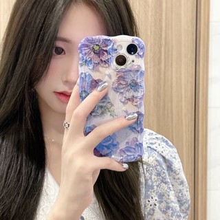 Ốp Điện Thoại Họa Tiết Hoa Tím / Xanh Dương Xinh Xắn Cho iphone 12 pro max 11 pro max 14 pro max