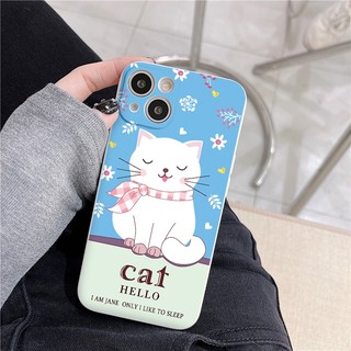 Ốp điện thoại iphone mèo trắng nền hoa dịu dàng BVC 7plus/8plus/x/xs/xs max/11/11pro max 12 13 14 plus e3248