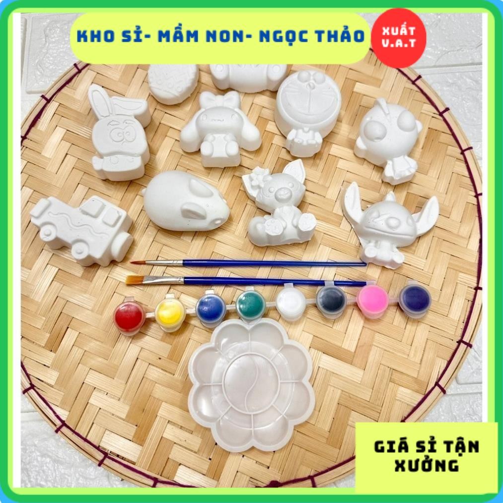 [CÓ XUẤT VAT] Sét Quà Tặng 10 Tượng Tô Màu Thạch Cao cho bé Kèm Màu Tô và khay pha